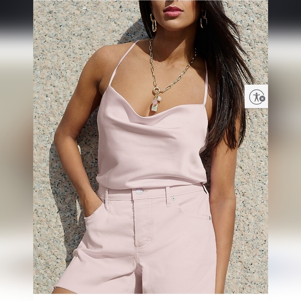 NWT Express Satin Racerback Cowl Neck Cami Sz S Pink
